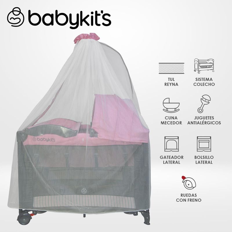 BABY KITS - Cuna Corral Mecedora Summer Rosado