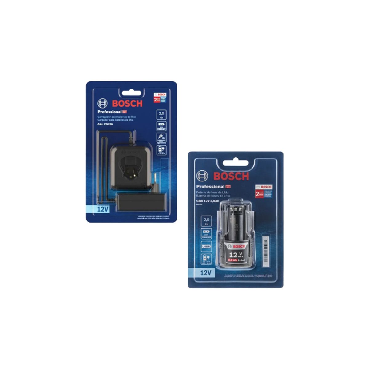 BOSCH - Cargador Bosch Gal 12v-20 + Batería Gba 12v 2.0 / Blister