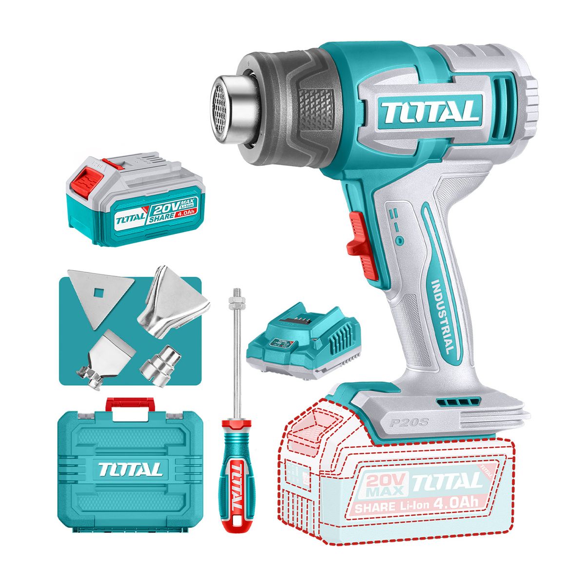 TOTAL - Pistola De Calor Inalámbrica 20v 1bat Total Tubos Tbli20065