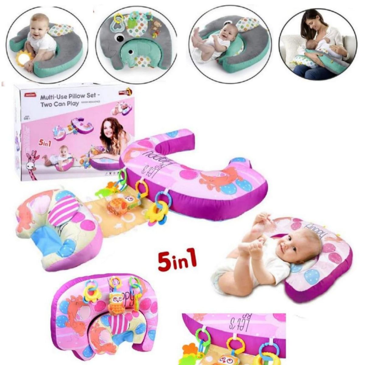 GENERICO - Almohada Multifunción DE Lactancia 5 en 1 Rosa