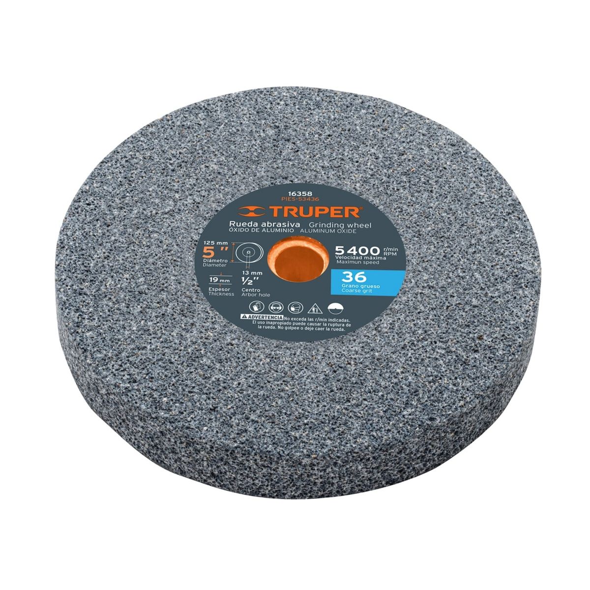 TRUPER - Piedra afilador 5"x19mm para esmeril, óxido aluminio grano 36 Truper