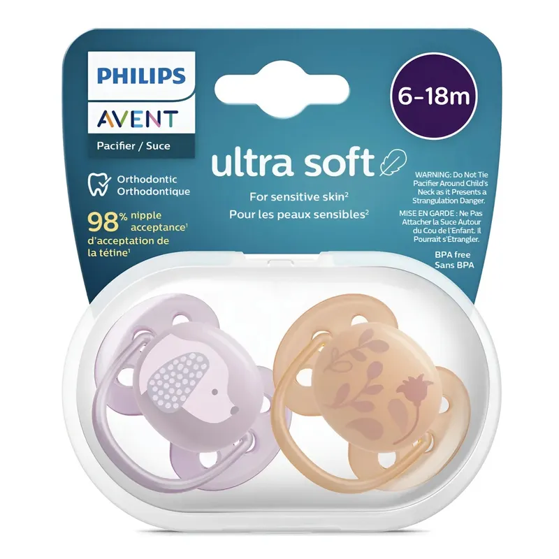AVENT - Chupon Avent 6 A 18 M Ultra Suaves Pack 2 Uni + Estuche Niña