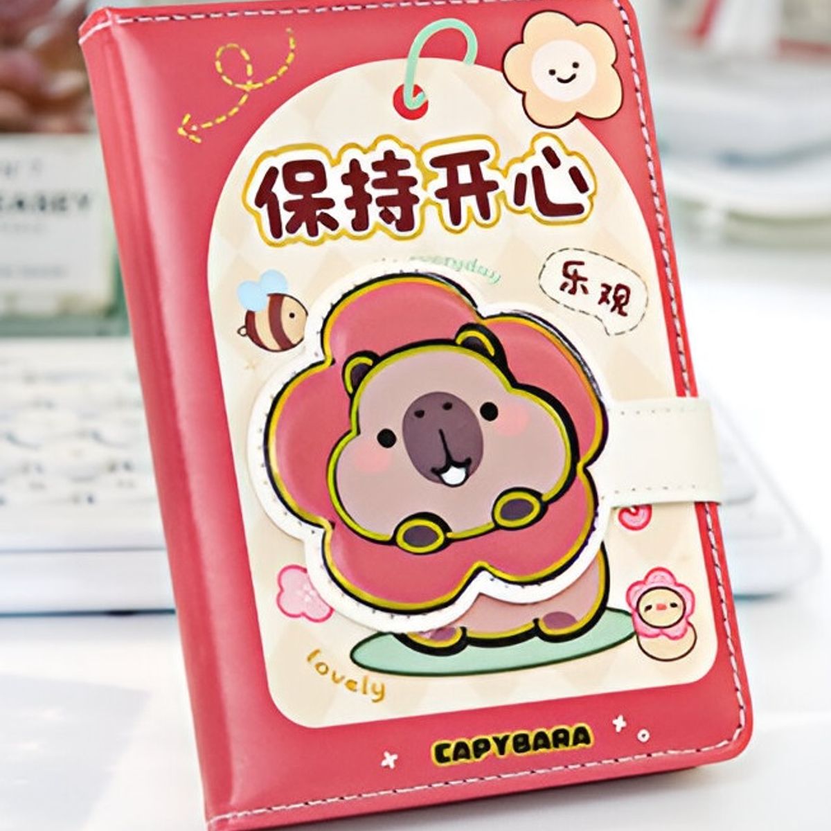 GENERICO - Agenda Diario Capibara Decorada Tapa Cuero PU Rojo