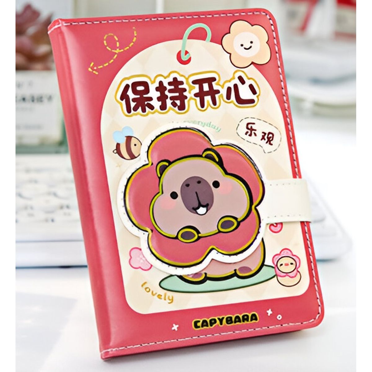 GENERICO - Agenda Diario Capibara Decorada Tapa Cuero PU Rojo