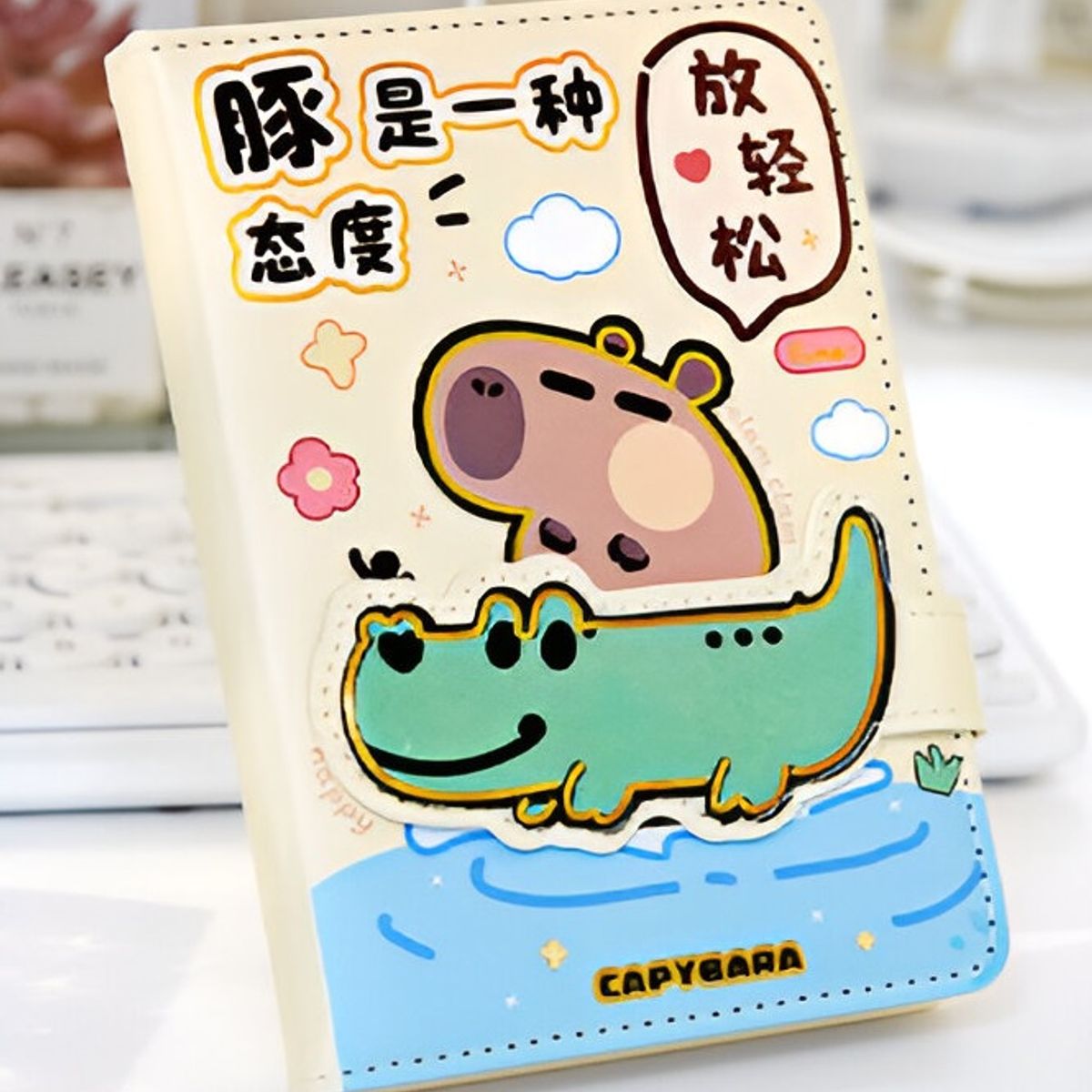 GENERICO - Agenda Diario Capibara Decorada Tapa Cuero PU Crema