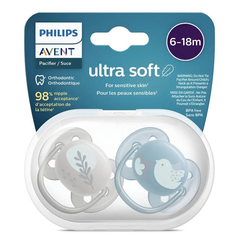 PHILIPS AVENT - Chupon Avent 6 A 18 M Ultra Suaves Pack 2 Uni + Estuche Niño