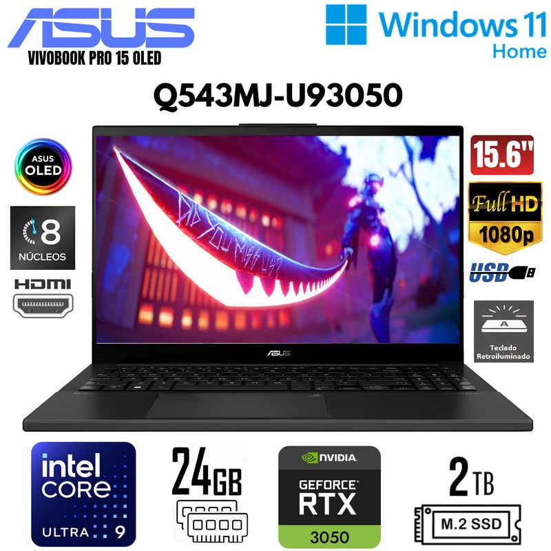 ASUS - Laptop Asus Vivobook Pro 15 Core Ultra9-185H 16GB RAM 1TB SSD 15.6" OLED RTX3050-6GB Q543MJ-U93050