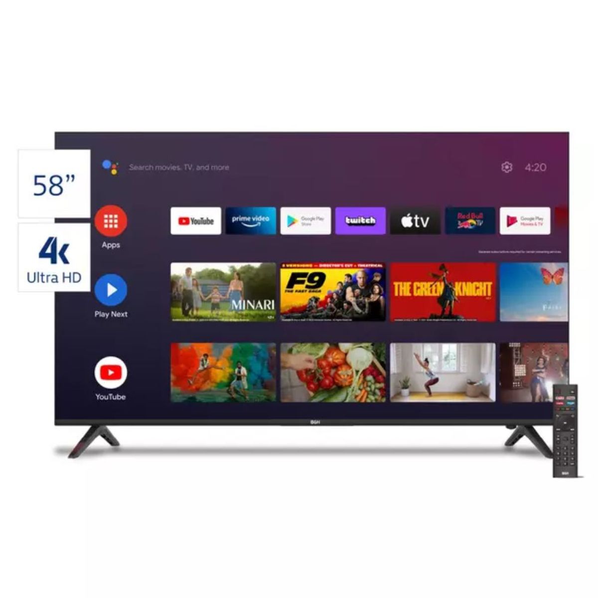 BGH - Televisor BGH 58 UHD 4K SMART TV Android TV sin bordes B5824UK6AIP