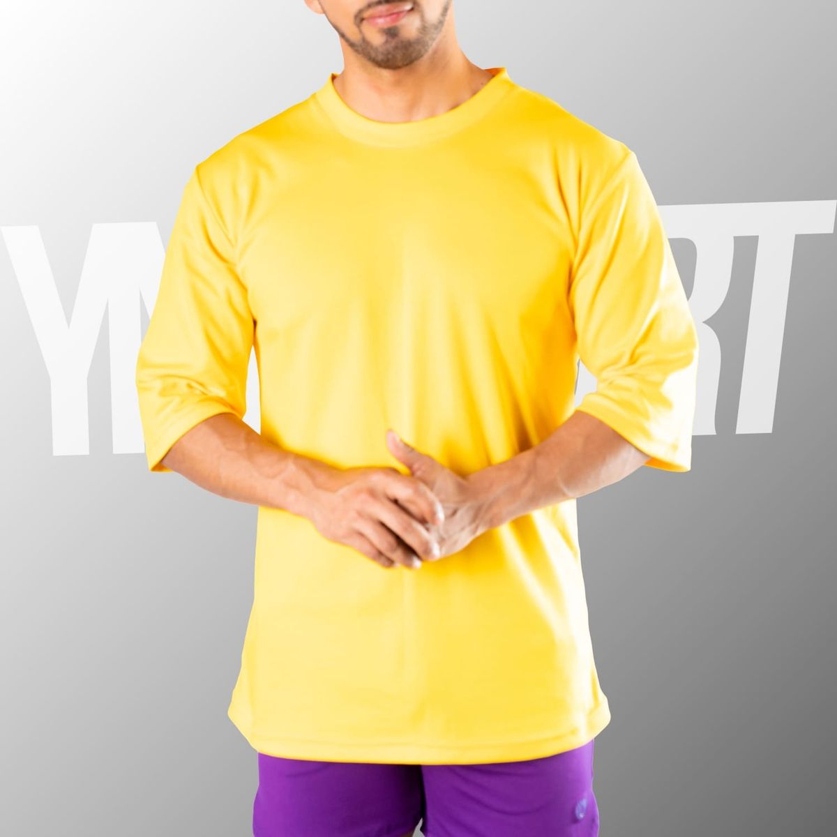 YML SPORT - Oversize Fitness Hombre - Polo Algodón Amarillo - YML SPORT
