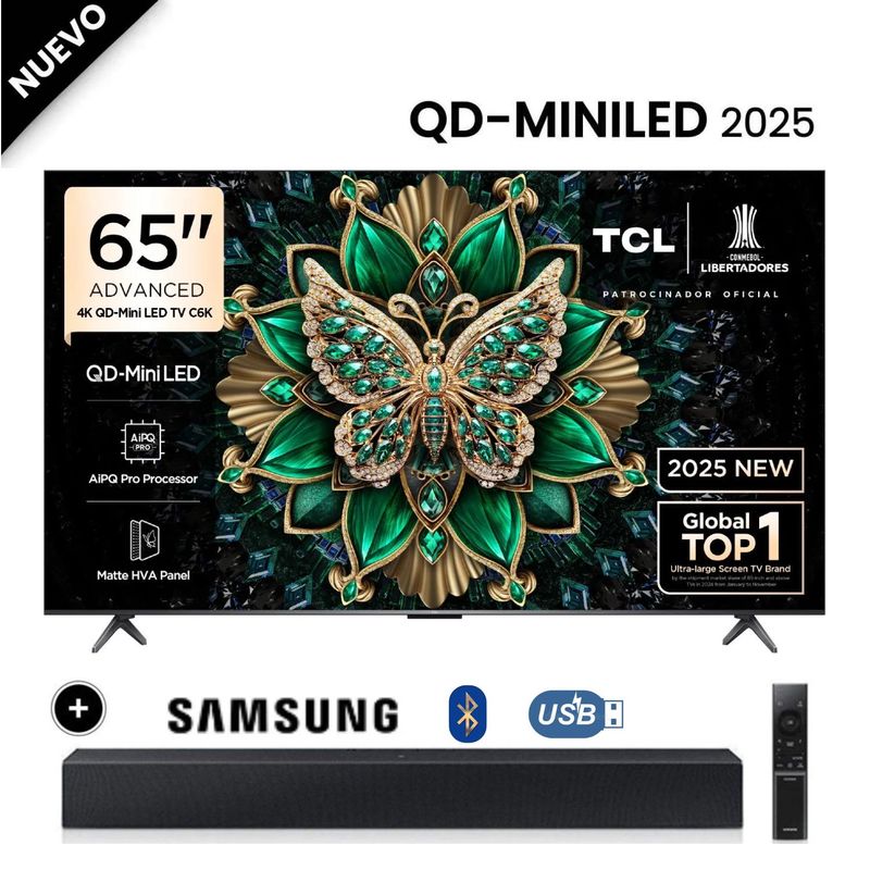 TCL - Televisor TCL Mini LED 65" QD UHD 4K Smart Google TV 65C6K  + Soundbar HW B400F