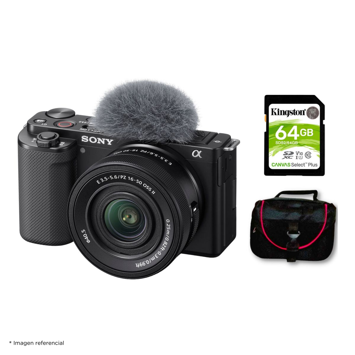 SONY - Cámara Sony ZV-E10 Mirrorless + Lente 16-50mm f35-56 II + Kit Básico de Accesorios