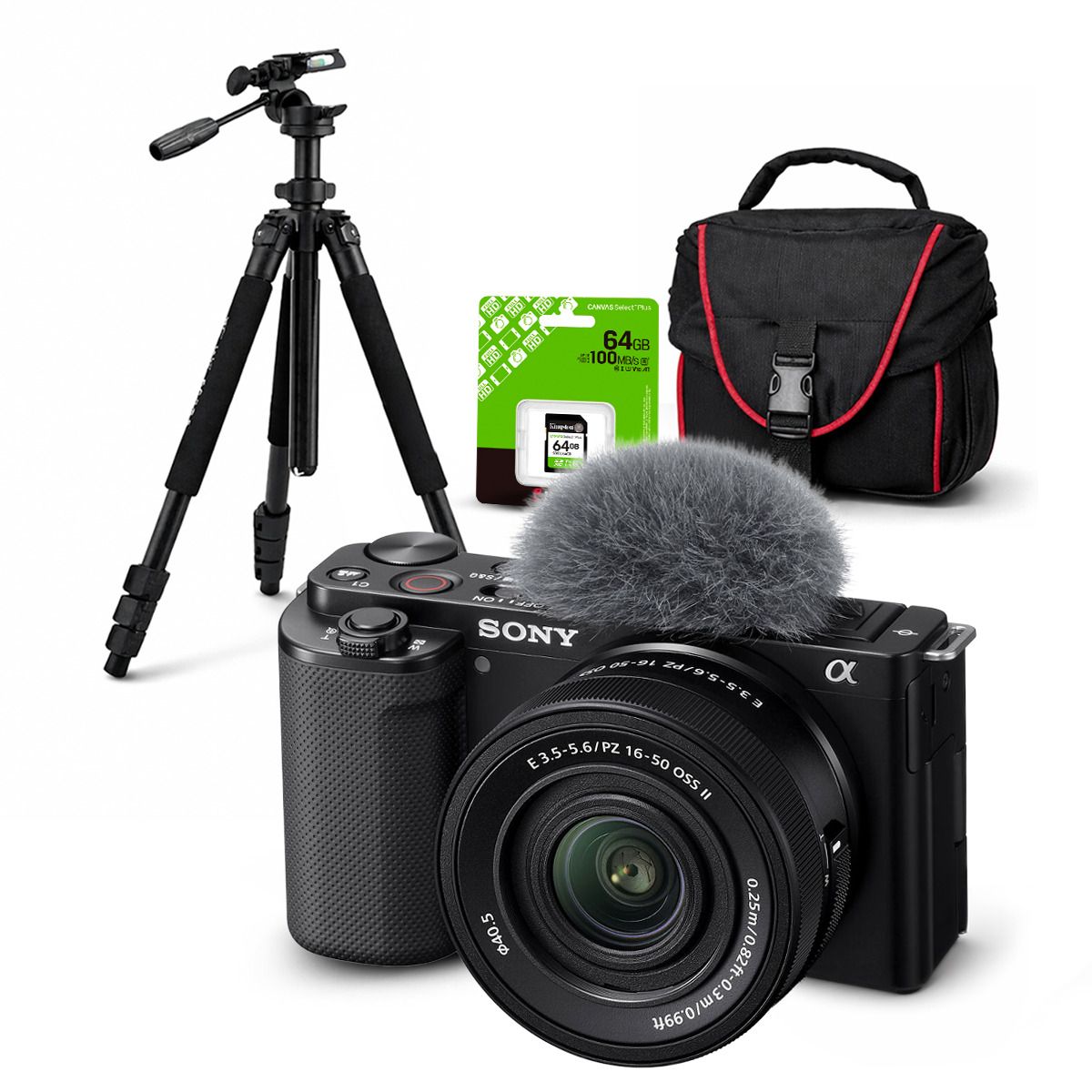 SONY - Cámara Sony ZV-E10 Mirrorless + Lente 16-50mm f35-56 II + Kit Deluxe de Accesorios