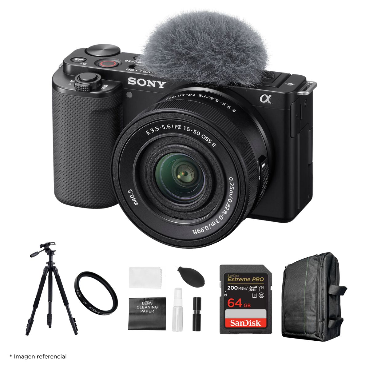 SONY - Cámara Sony ZV-E10 Mirrorless + Lente 16-50mm f35-56 II + Kit Ultimate de Accesorios