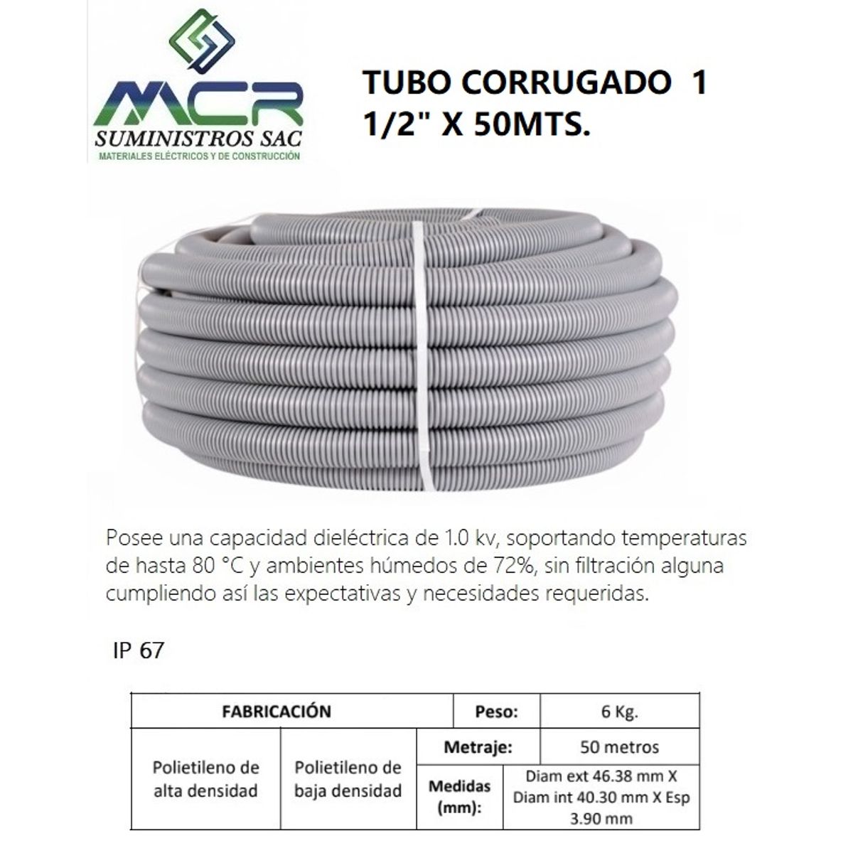 GENERICO - TUBO CORRUGADO 1  1/2" X 50MTS.
