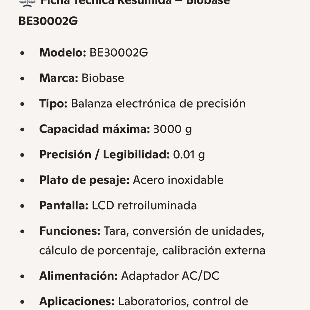 GENERICO - BALANZA ELECTRONICA BIOBASE BE30002G PRECISION 10 MG