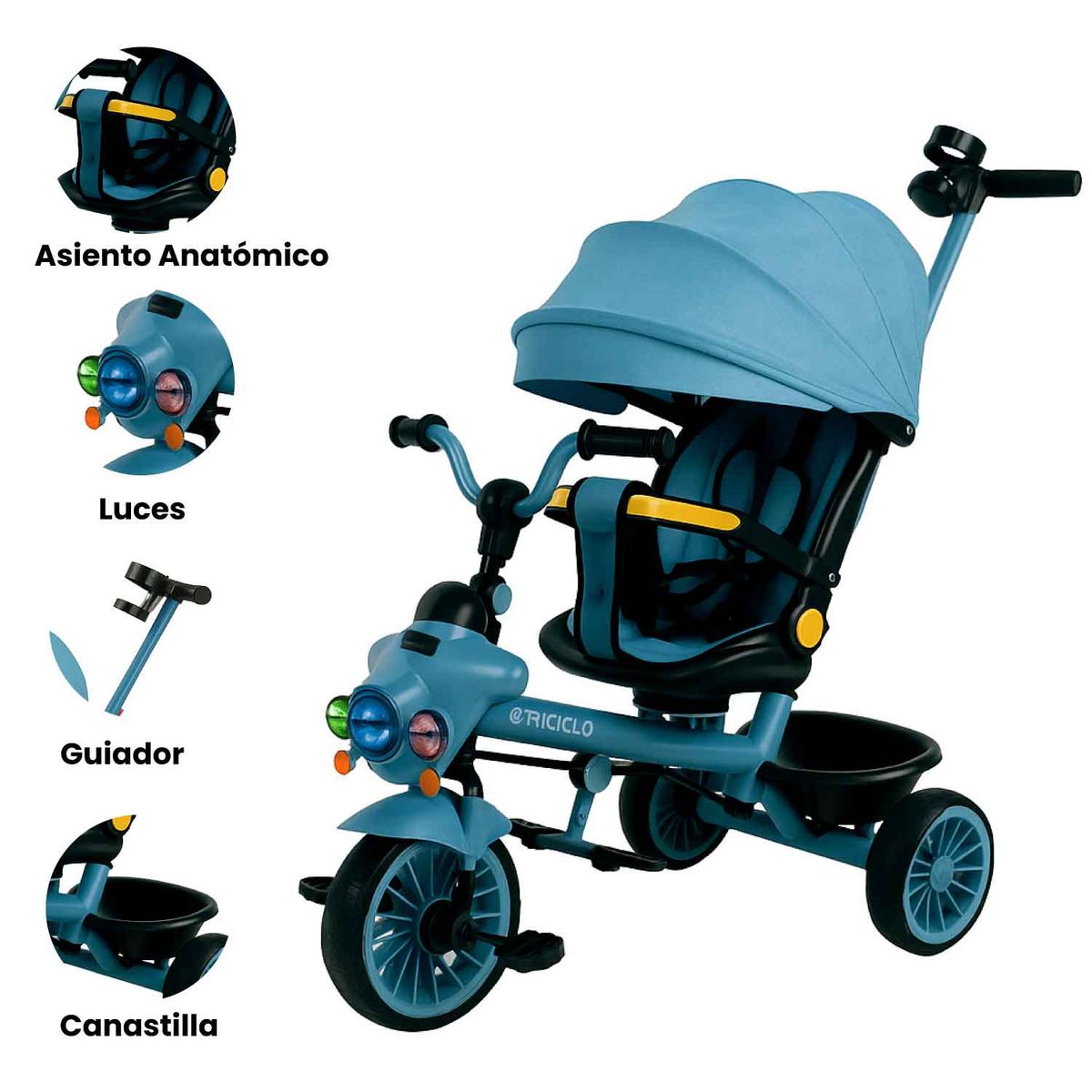 GENERICO - Triciclo Guiador Para Niño Plegable 2 en 1 Azul