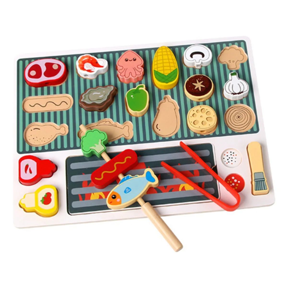 GENERICO - Set de Juguete Parrilla de Madera con Puzle de Encaje