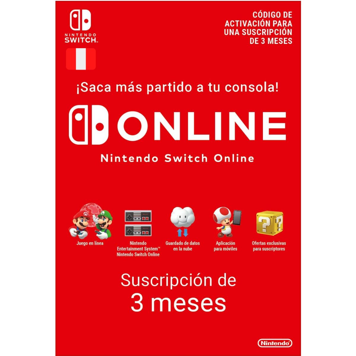 NINTENDO - Membresia Nintendo Switch Online 3 Meses Peru Digital