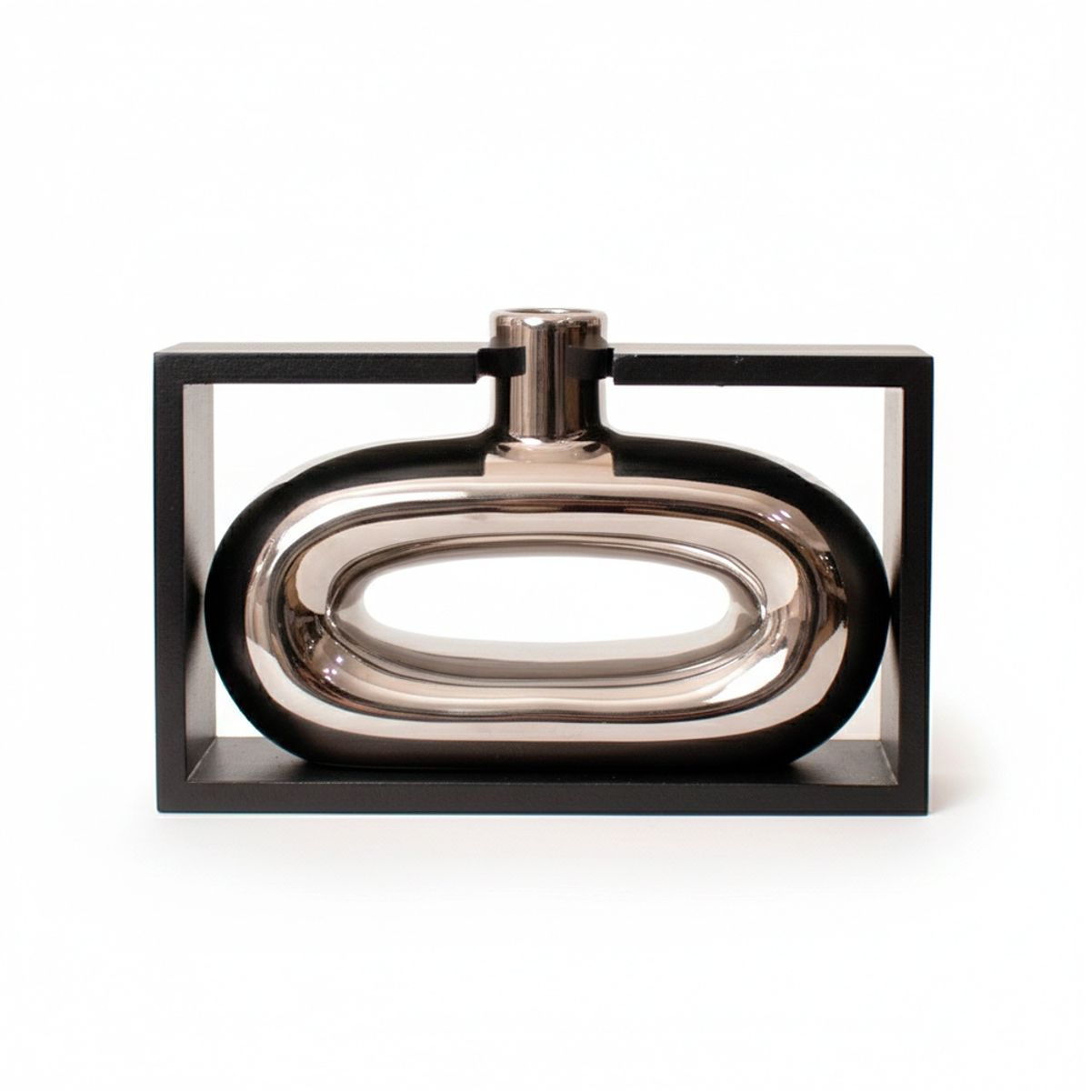 PANORAMA HOGAR - Florero Panadecor Marco Negro Horizontal 19CM Porcelana