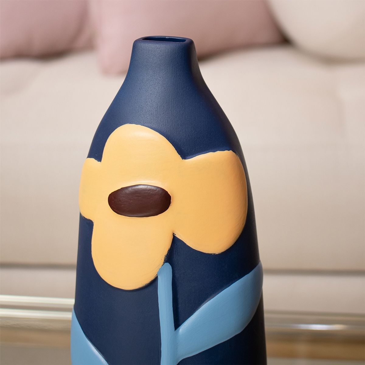 PANORAMA HOGAR - Florero Panadecor Azul con Flor Amarilla 21CM Porcelana