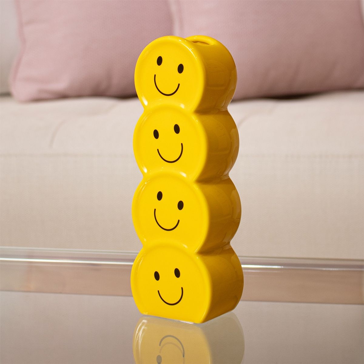 PANORAMA HOGAR - Florero Panadecor Diseño Emoji Amarillo 25CM Porcelana