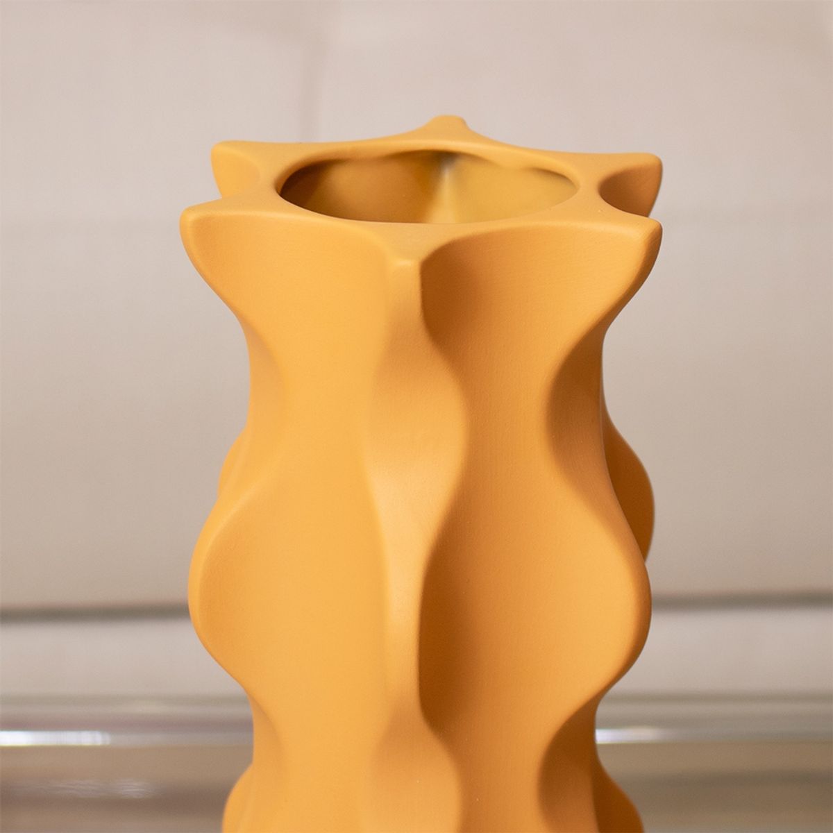 PANORAMA HOGAR - Florero Panadecor Mostaza Ondas 23CM Porcelana