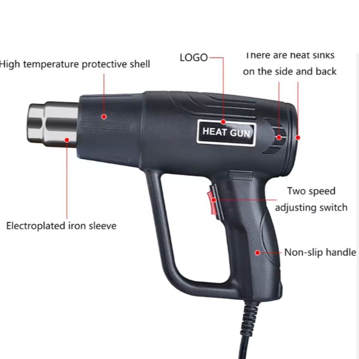 GENERICO - PISTOLA DE CALOR 2000W AIRE CALIENTE