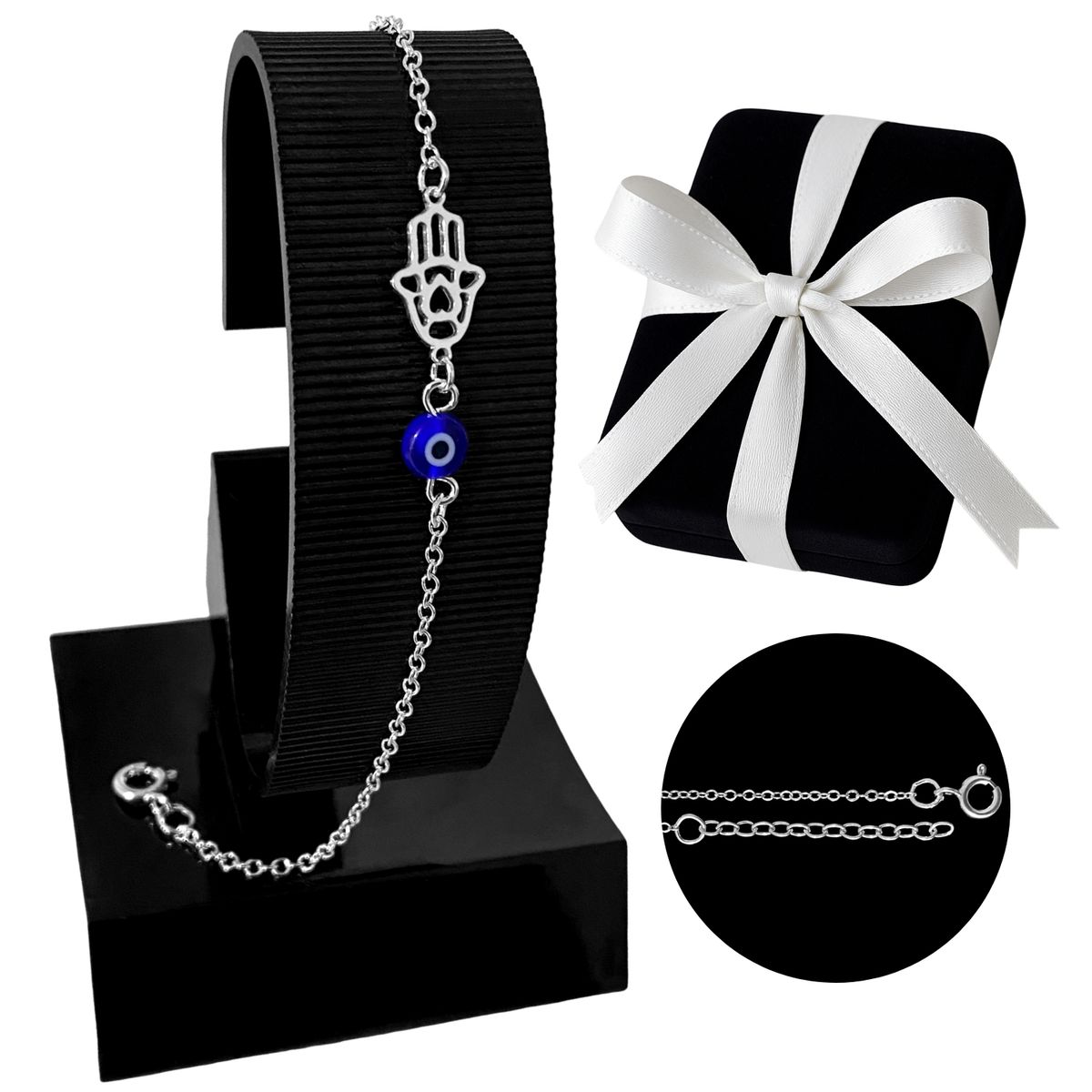 GENERICO - Pulsera Mujer Plata 925 Ojo Turco Azul Mano De Fátima Regalo