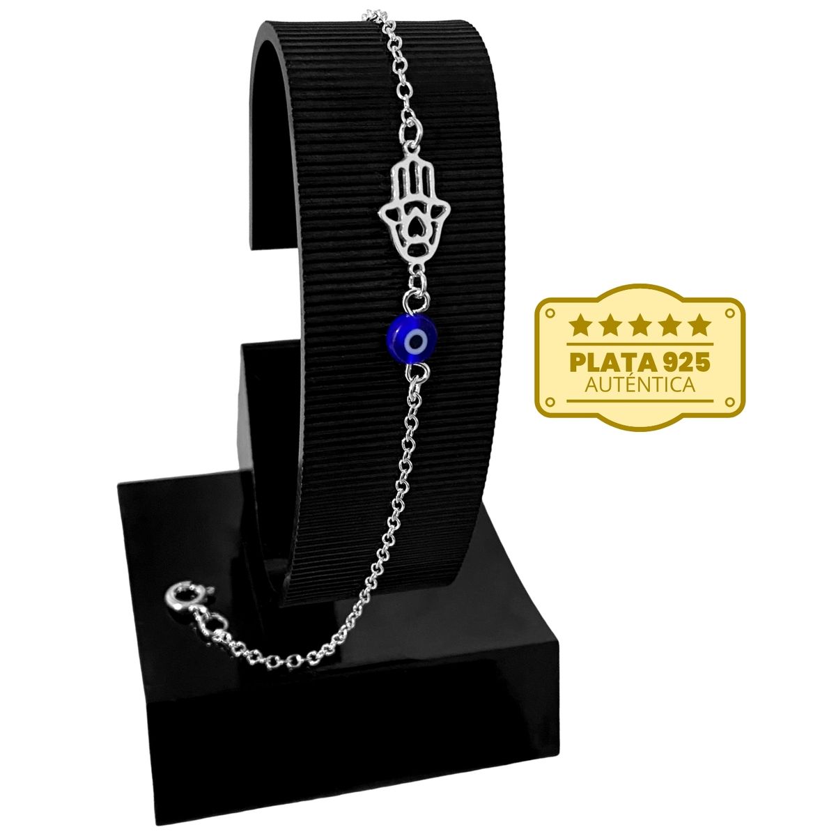 GENERICO - Pulsera Mujer Plata 925 Ojo Turco Azul Mano De Fátima Regalo