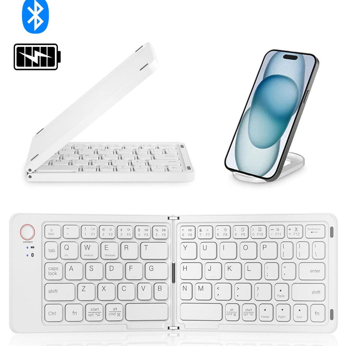 OEM - Kit teclado inalámbrico plegable B023 y soporte para celular - Blanco