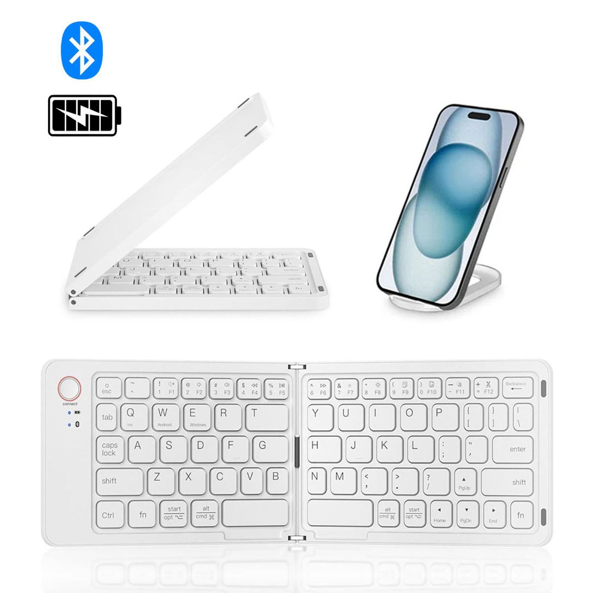OEM - Kit teclado inalámbrico plegable B023 y soporte para celular - Blanco
