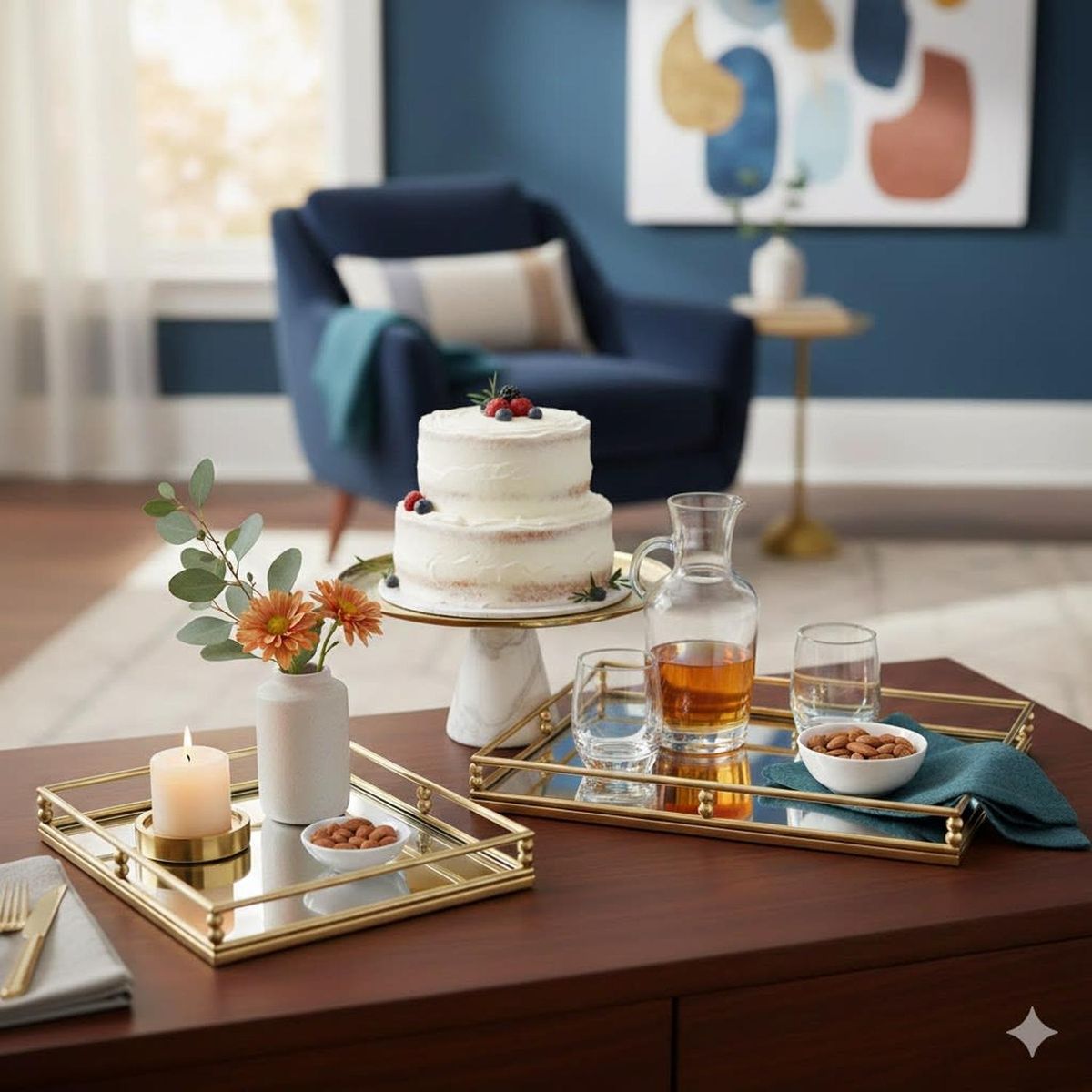 CONCEPTS LIFE - Bandeja Decorativa Porta Torta Mármol Gala 30x30x14 cm