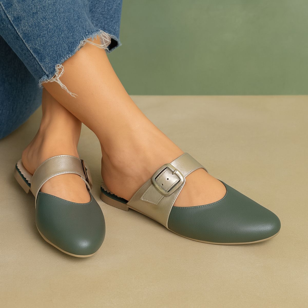 GENERICO - Zapatos mules Mujer Misshus Ana verde dorado