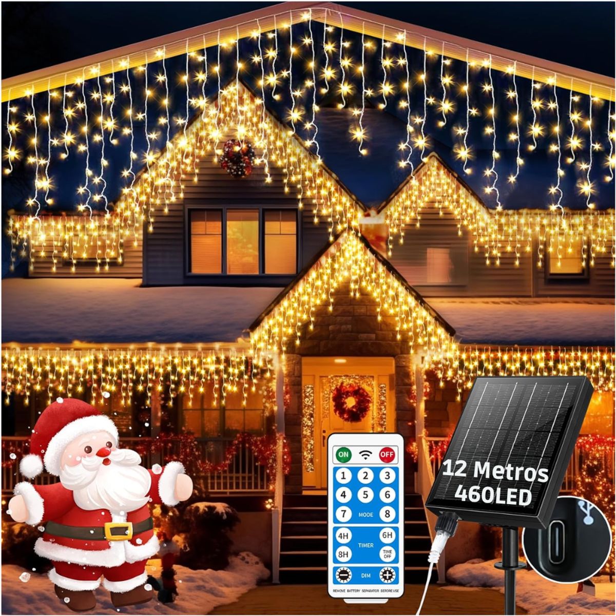 ARTEZA - Guirnalda Solar ARTEZA 12m 460 Luces LED Ámbar con Control Remoto