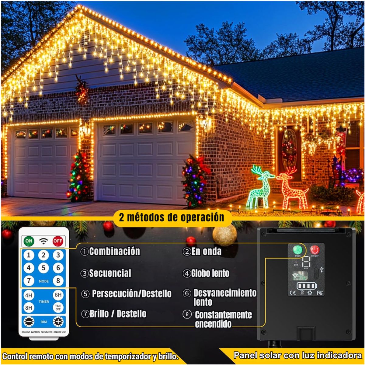 ARTEZA - Guirnalda Solar ARTEZA 12m 460 Luces LED Ámbar con Control Remoto