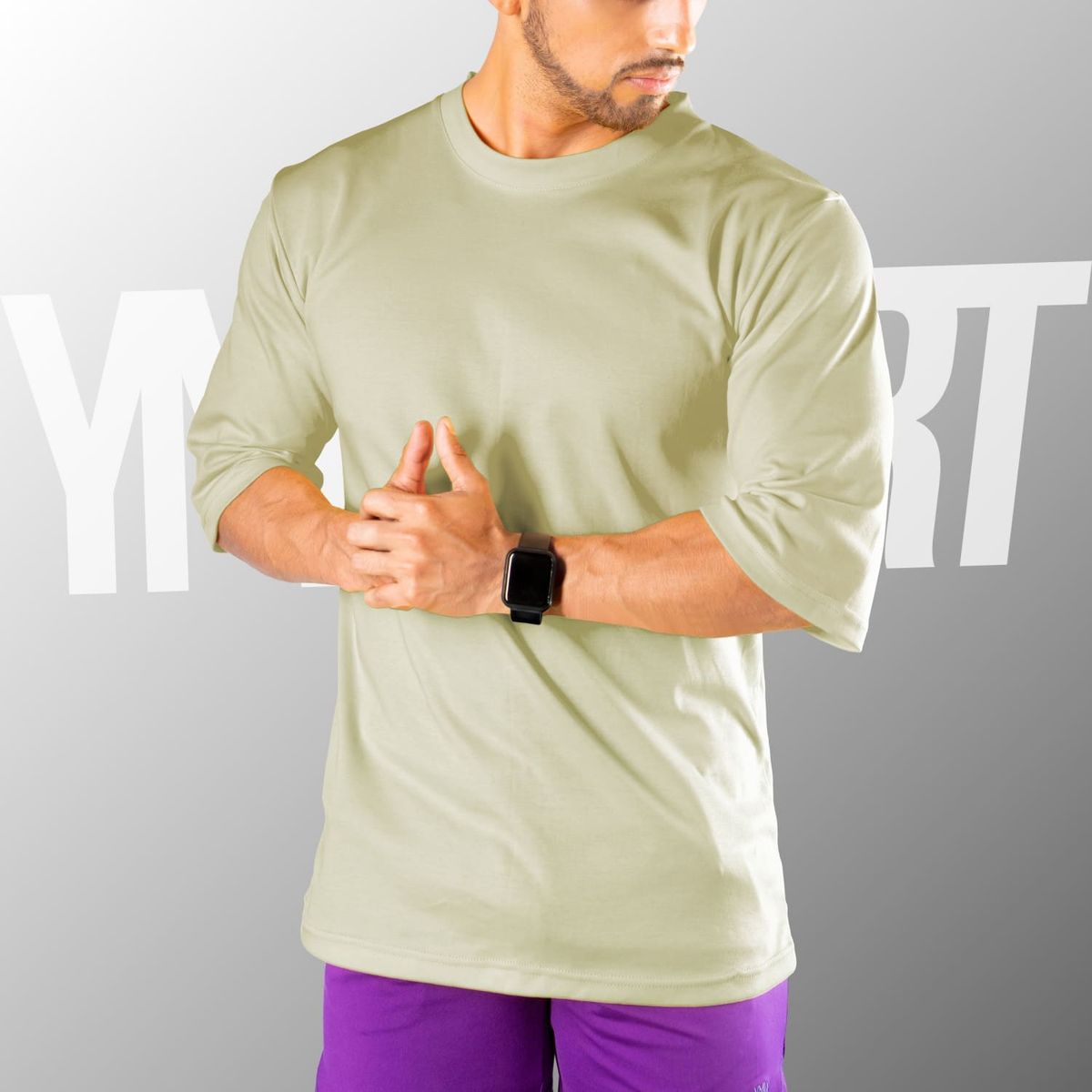 YML SPORT - Oversize Fitness Hombre - Polo Algodón Beige - YML SPORT