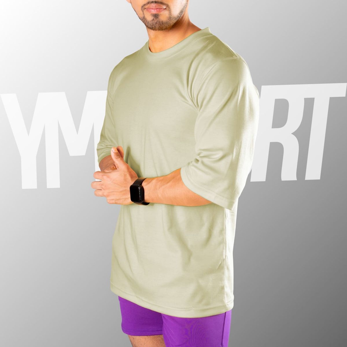 YML SPORT - Oversize Fitness Hombre - Polo Algodón Beige - YML SPORT