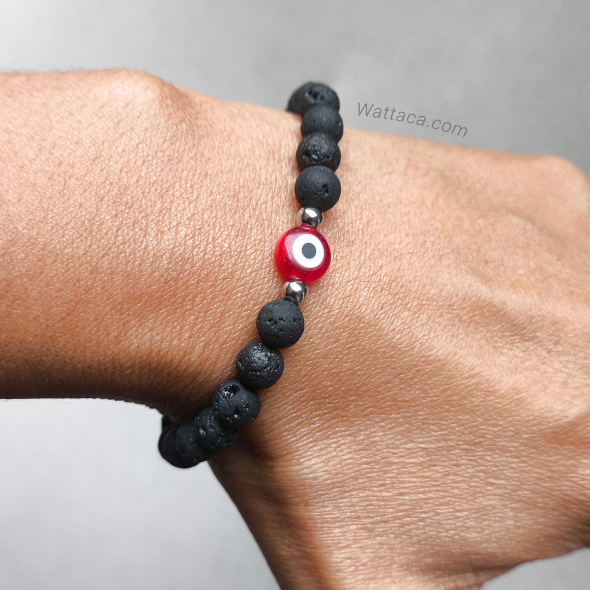WATTACA - Pulsera Ojo Turco Rojo Volcánica 6mm Acero Inoxidable  - Wattaca