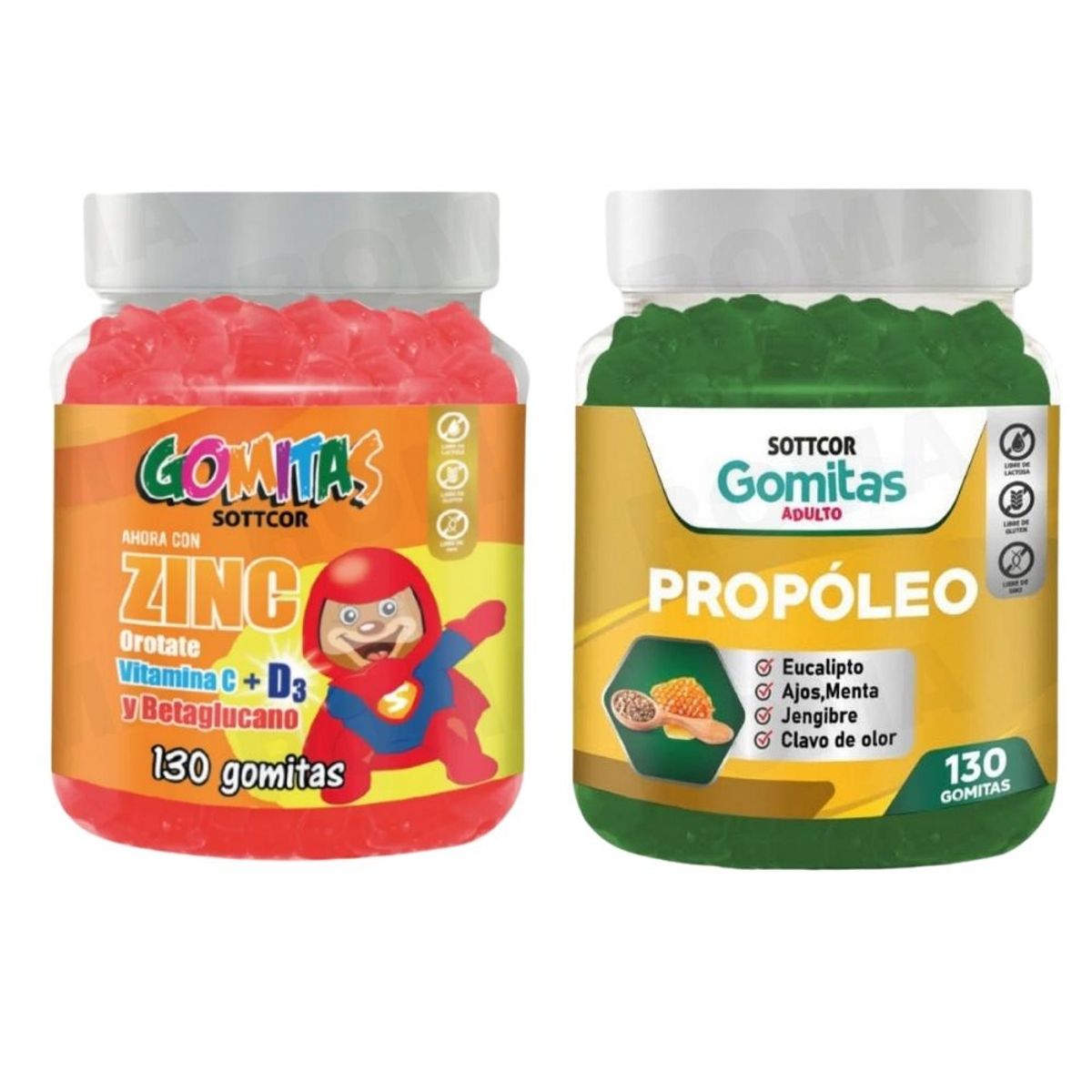 SOTTCOR LABS - PACK 2 GOMITAS ZINC OROTATE NIÑOS 130UND + GOMITAS PROPÓLEO 130UND