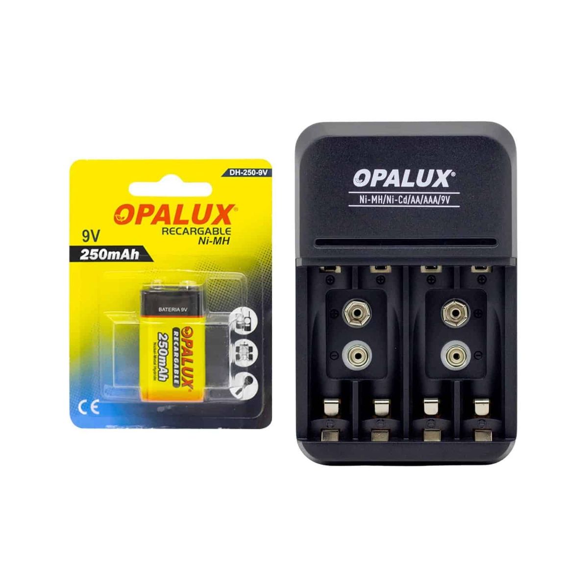 OPALUX - Kit Cargador de Baterías 9VAAAAA + Batería Recargable OPALUX