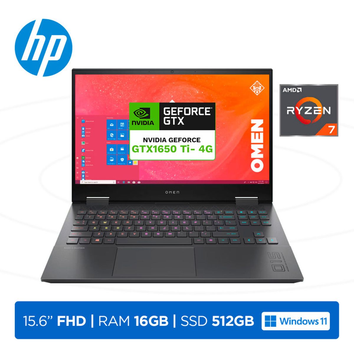 HP - Laptop HP Omen 15-EN0001LA Ryzen 7 4800H 16GB 512GB 4GB GTX 1650Ti 156 FHD Windows 11 Home Black