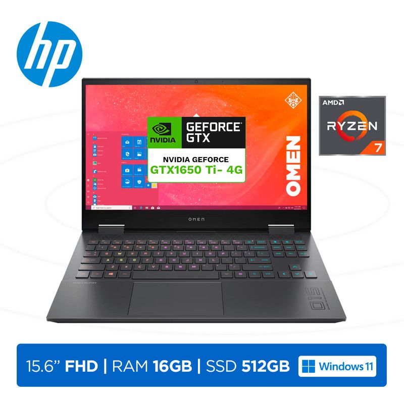 HP - Laptop HP Omen 15-EN0001LA Ryzen 7 4800H 16GB 512GB 4GB GTX 1650Ti 156 FHD Windows 11 Home Black