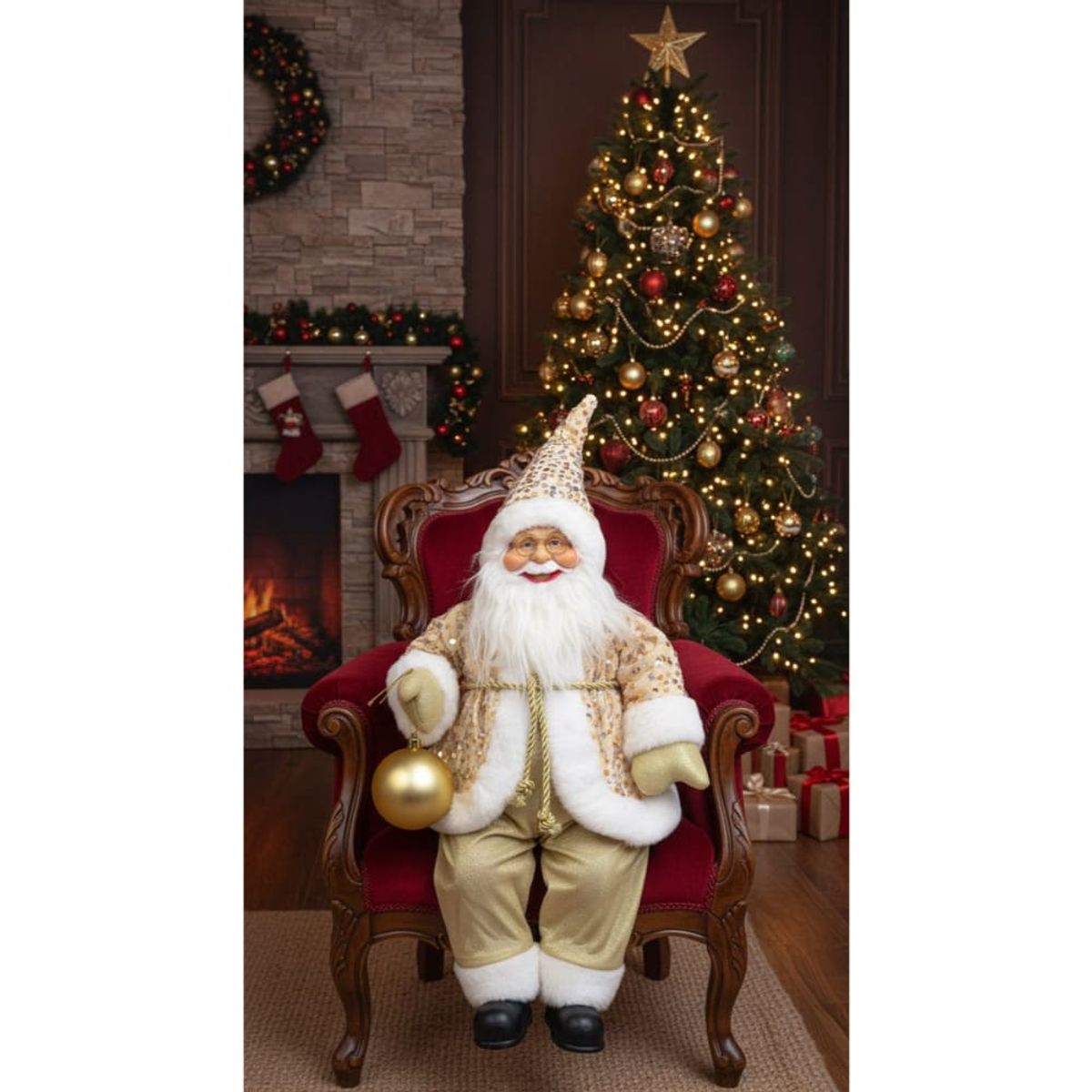 GENERICO - Papa Noel Decorativo Dorado con Lentejuelas Navideño Elegante Navidad papanoel