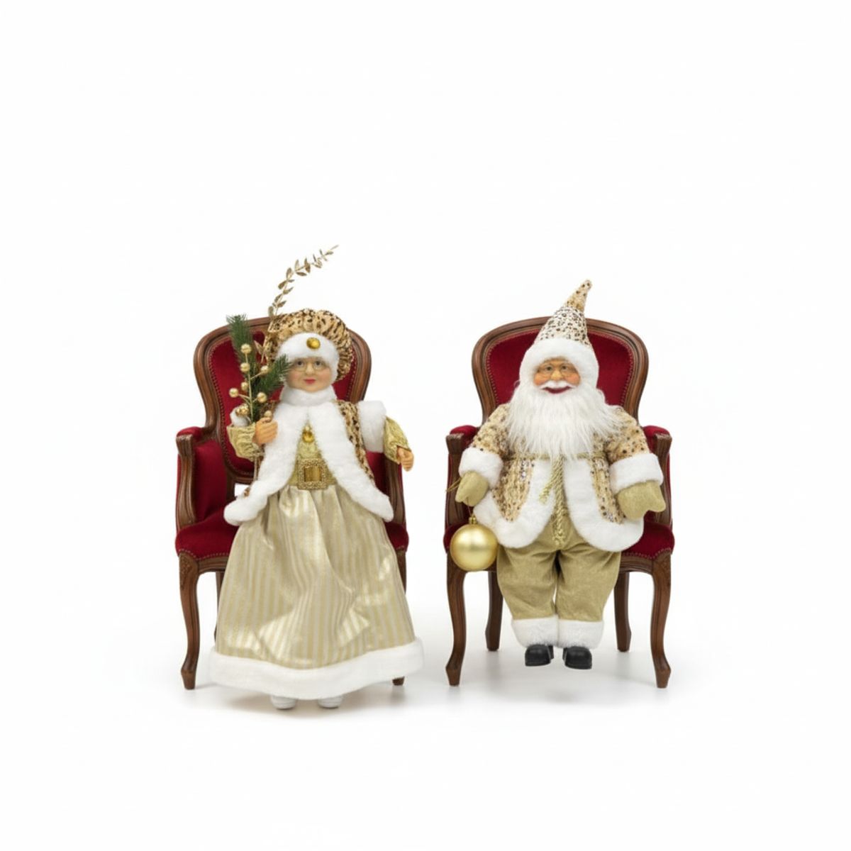 GENERICO - Pack x2 Papanoel y Mamanoela Santa Claus Lujo Dorado Navideño Decorativo