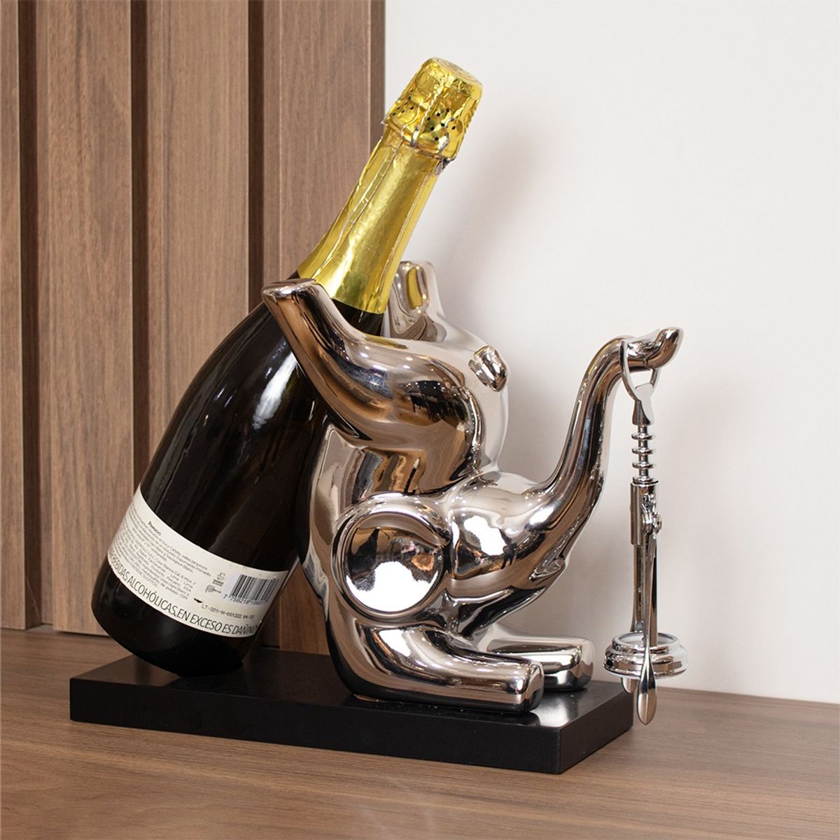 PANORAMA HOGAR - Porta Botella con Sacacorcho Diseño Elefante Porcelana 16CM