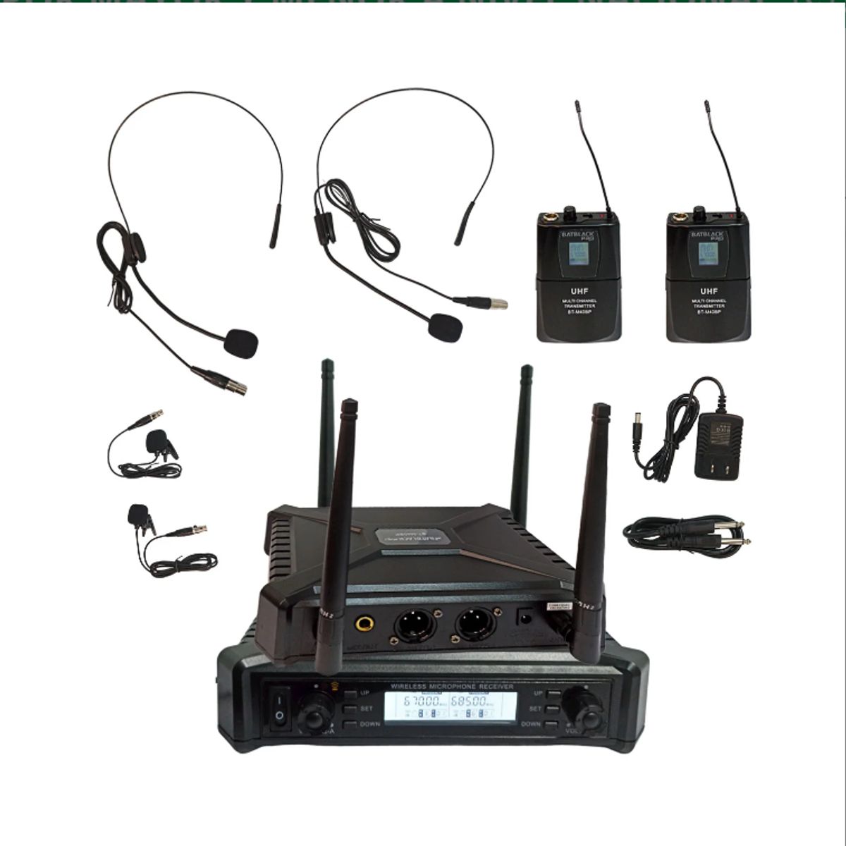 BATBLACK - Micrófono Inalámbrico Doble con 2 Vinchas y 2 Solaperos UHF BT-M40BP BATBLACK