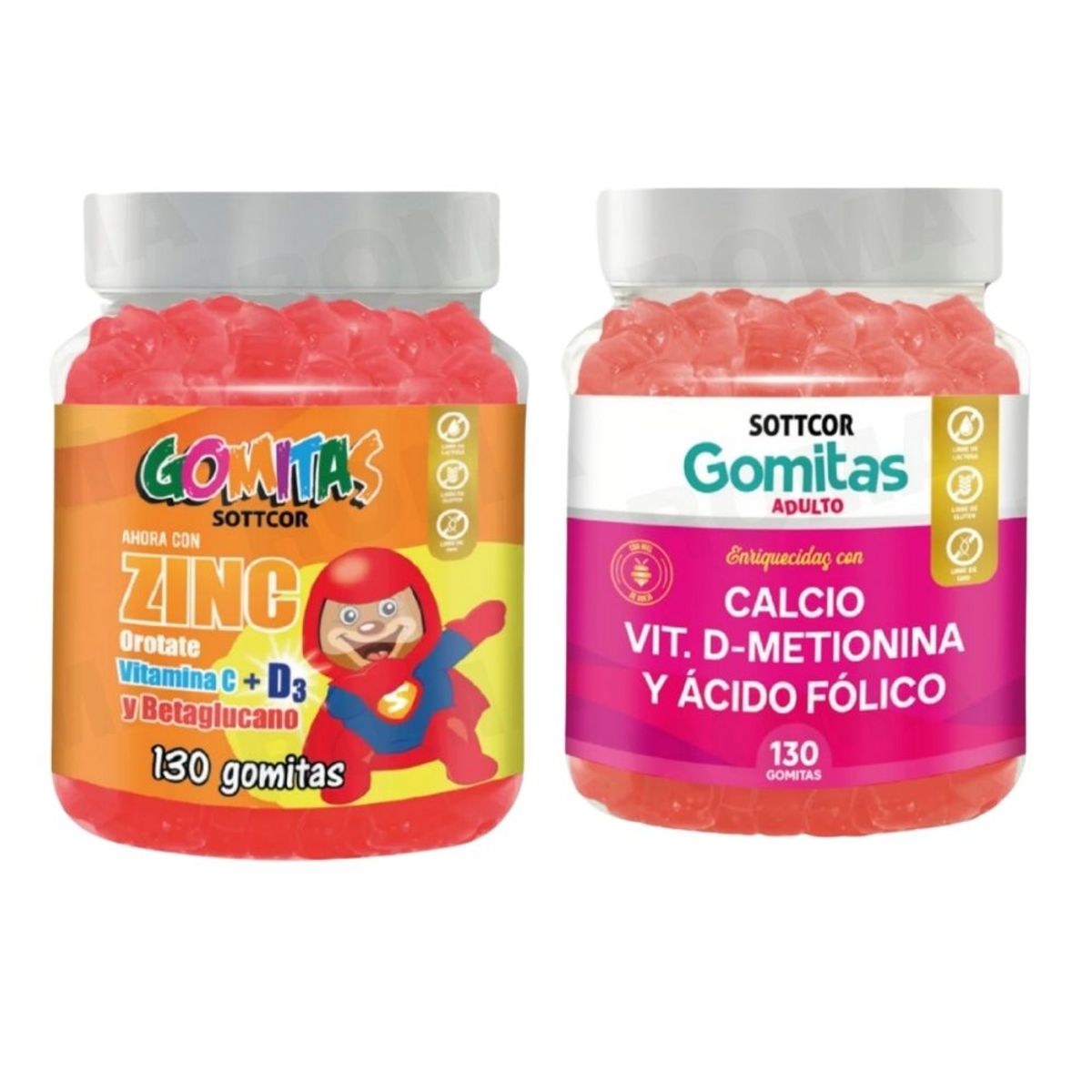SOTTCOR LABS - PACK 2 GOMITAS ZINC OROTATE NIÑOS 130UND + GOMITAS CALCIO 130UND