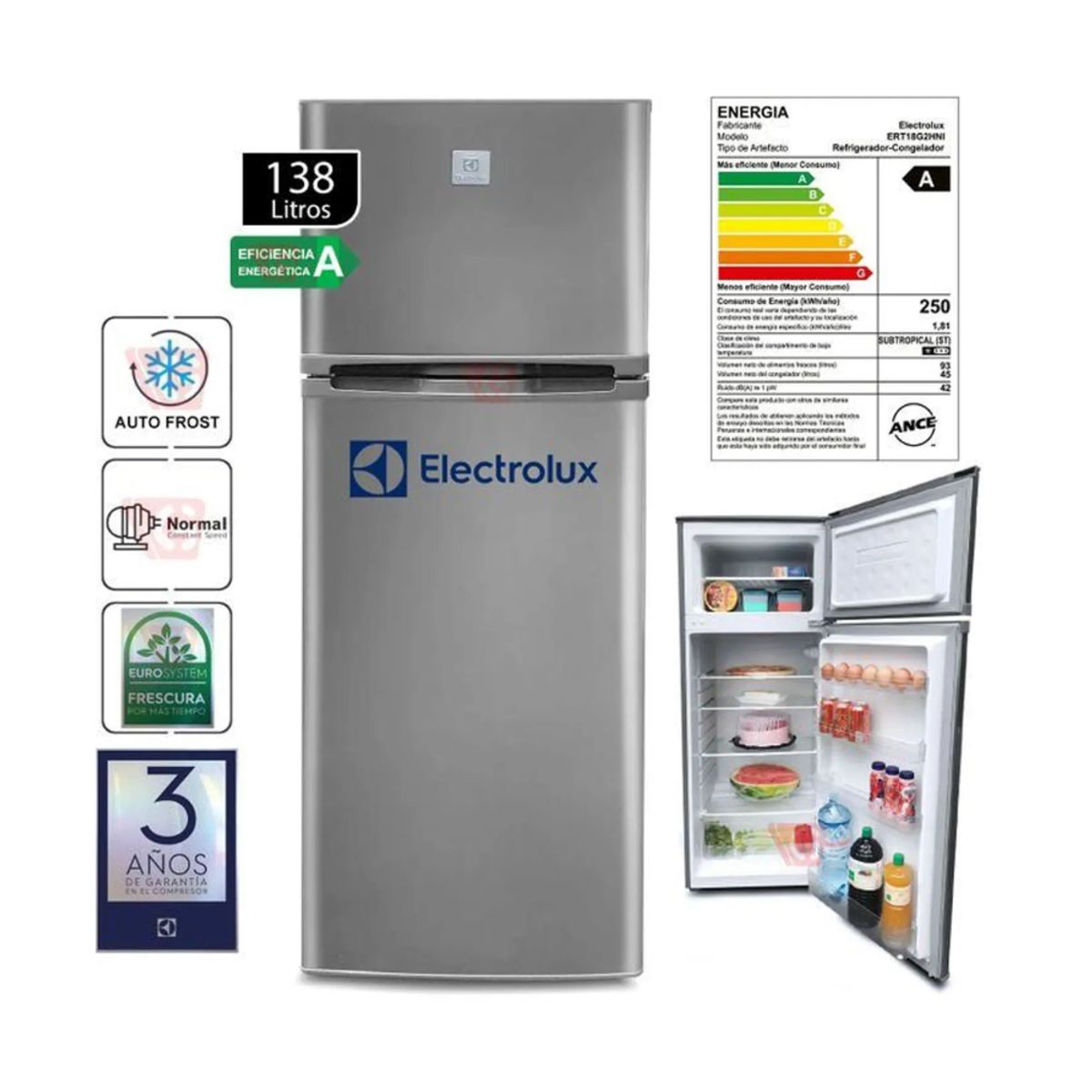 ELECTROLUX - Refrigeradora ELECTROLUX 138Lts 2 Puertas Gris