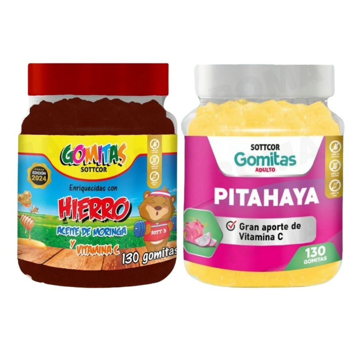SOTTCOR LABS - PACK 2 GOMITAS HIERRO NIÑOS + PITAHAYA ADULTOS 130 UND