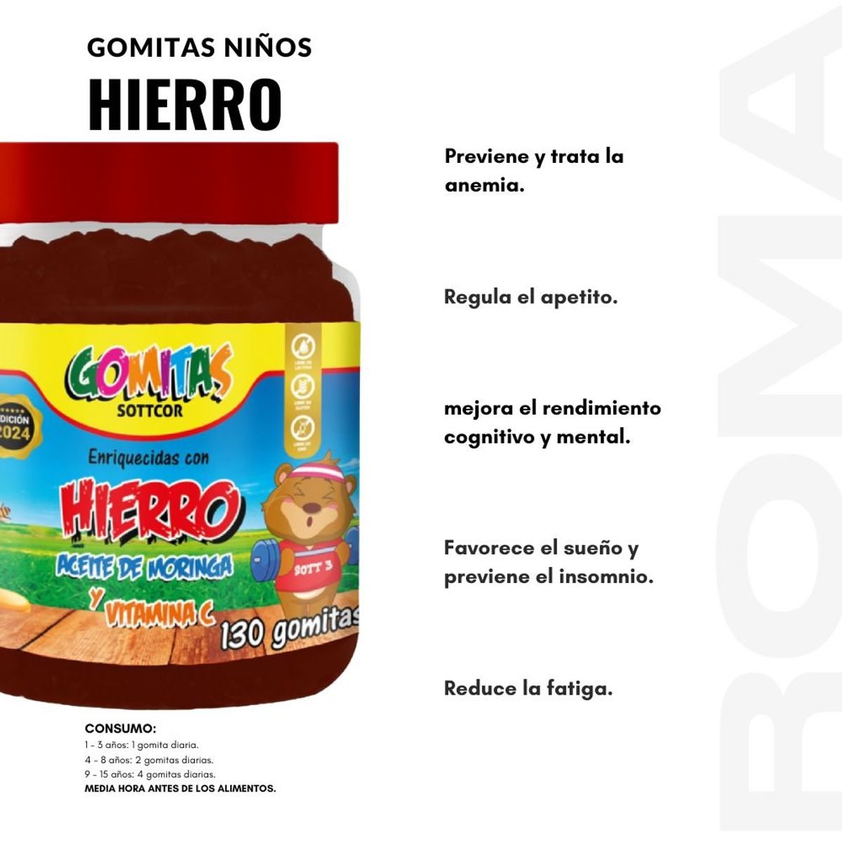 SOTTCOR LABS - PACK 2 GOMITAS HIERRO NIÑOS + PITAHAYA ADULTOS 130 UND
